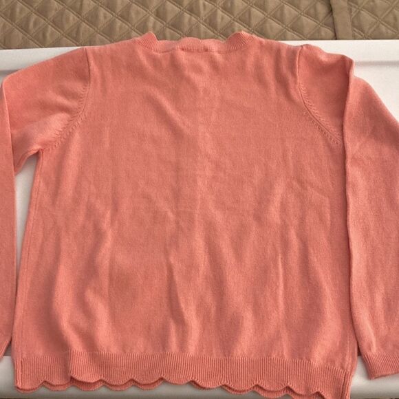 Bonpoint Girls Cardigan with Scalloped Neck and Hem. Pink Cotton/Wool Blend. - Picture 4 of 7